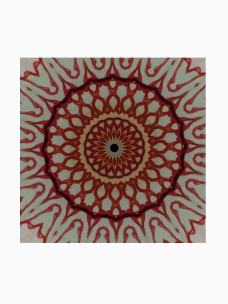 Red mandala design on white background with black dot in the middle. Handdrawn elements. by Miledi T-Shirts,... (Image 3)