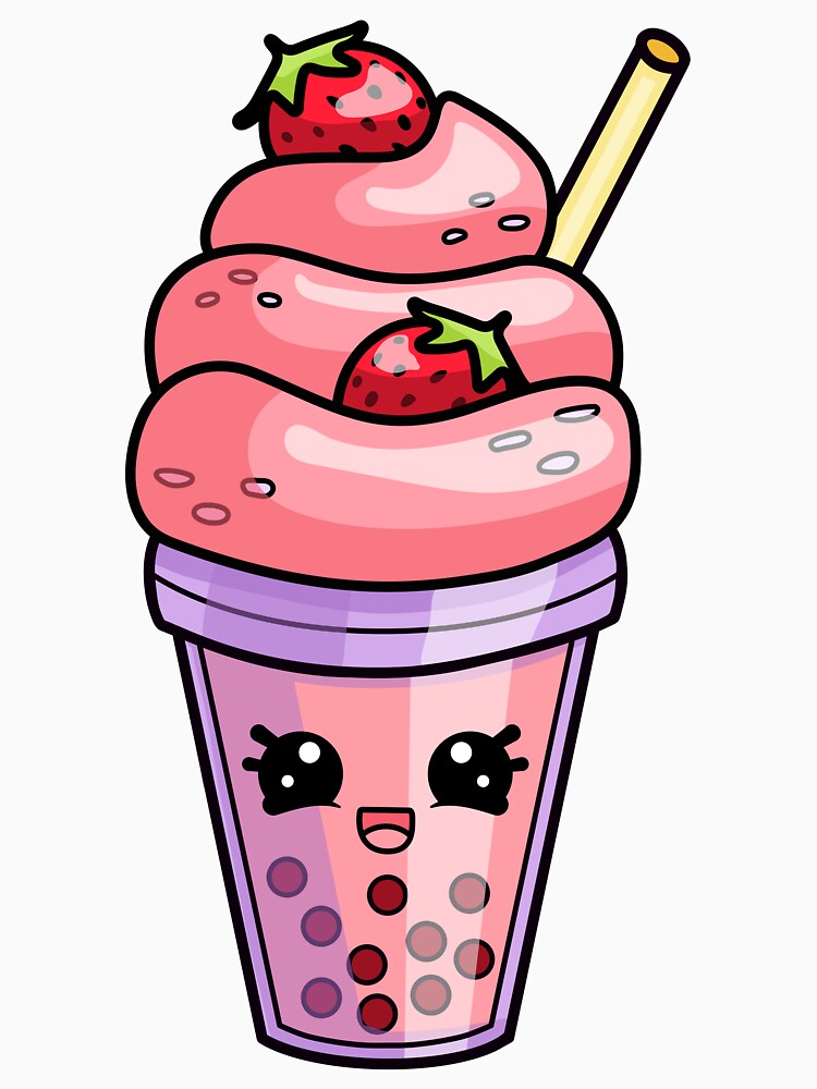 Strawberry bubble tea with berries and cream, kawaii style. by IrinaCuteLab T-Shirts, Hoodie, Sweatshirt (Image 3)