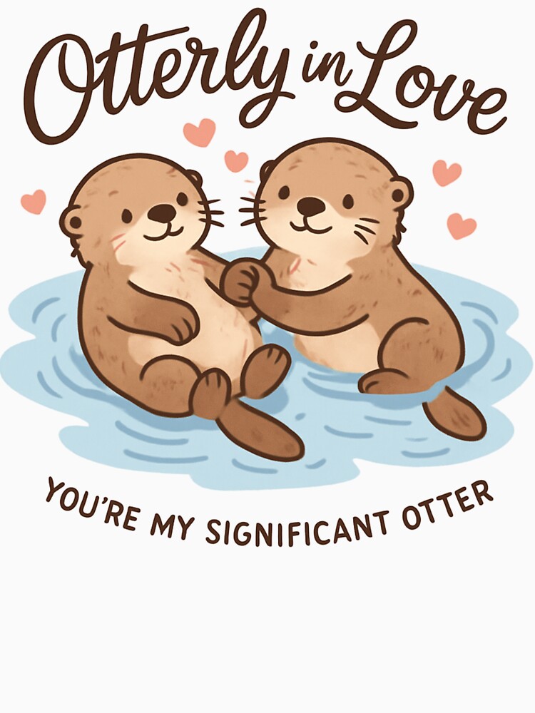 Otterly in Love Sea Otters Holding Hands Romantic Couples T-Shirt by GeniePixel Hoodie, Sweatshirt (Image 3)