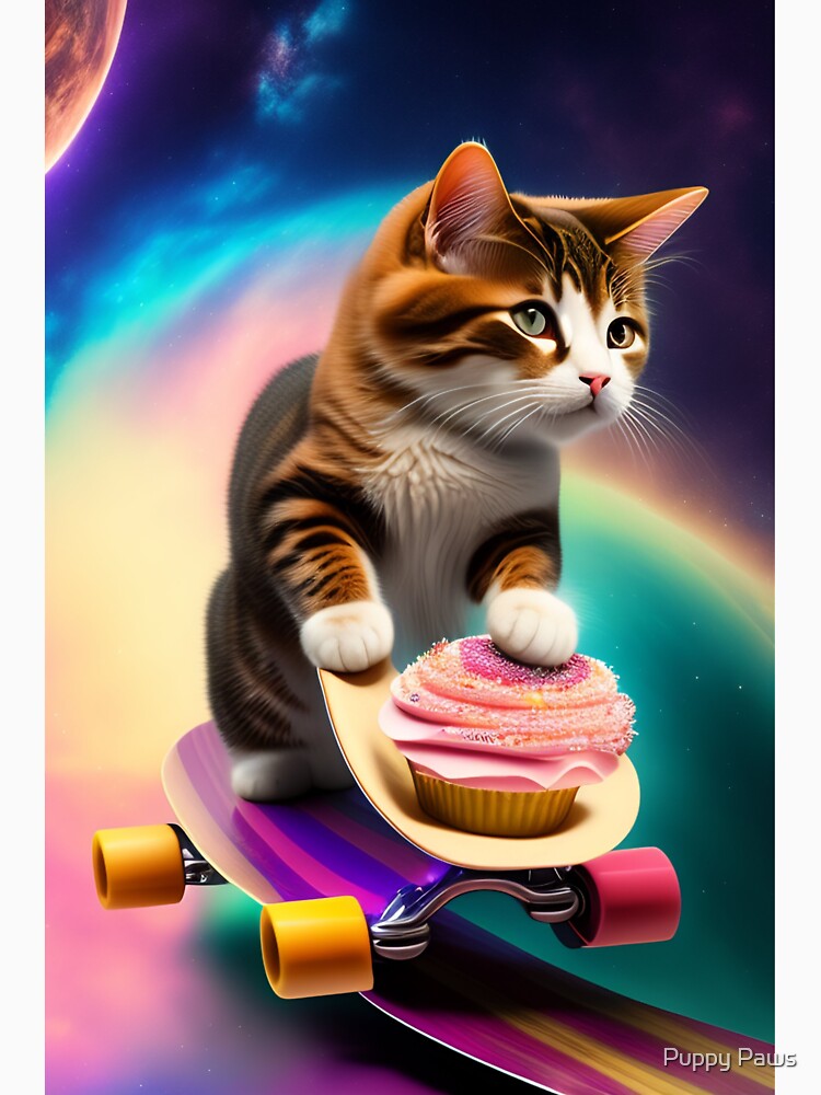 Cat riding a skeatbord in space with cupcakes by Puppy Paws T-Shirts, Hoodie, Sweatshirt | BlankRebels.com (Image 3)