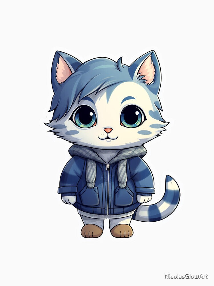 Cat Wearing Blue Hoodie by NicolasGlowArt