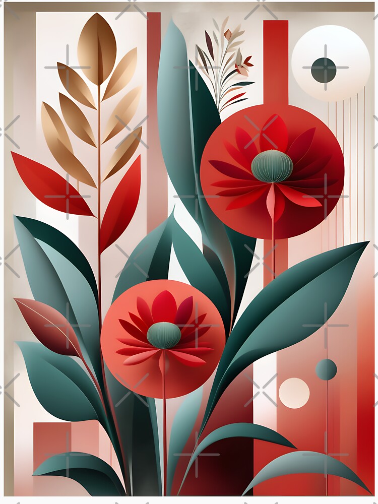 Mid Century Botanical Retro Geometric Leaves  Florals  Red, Green by Prints and Lifestyle T-Shirts, Hoodie,... (Image 3)