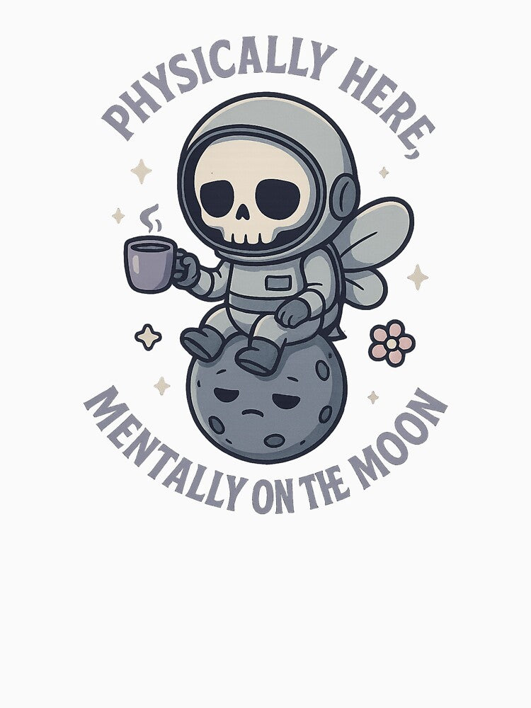 Physically Here Mentally on the Moon – Kawaii Skull Astronaut Meme by Panda LuL Art T-Shirts, Hoodie, Sweatshirt (Image 3)