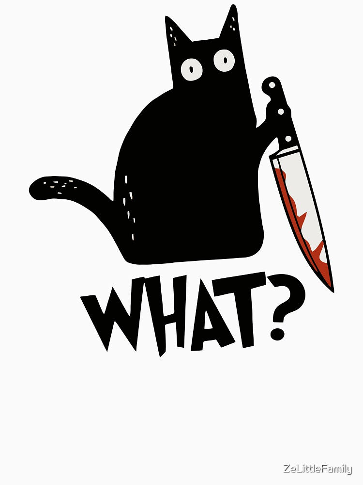Cat What? Murderous Black Cat With Knife Gift Premium T-Shirt by ZeLittleFamily Hoodie, Sweatshirt (Image 3)
