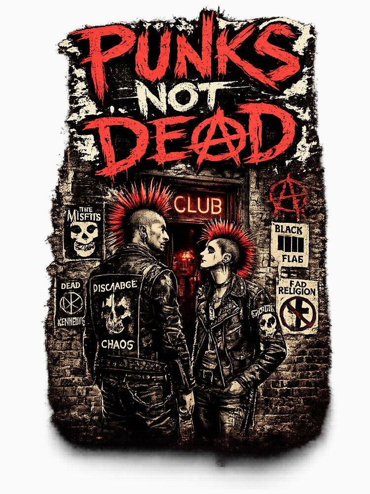 Punks Not Dead Club – Hardcore Street Punk Mohawk Graphic Tee by TheClockOutClub