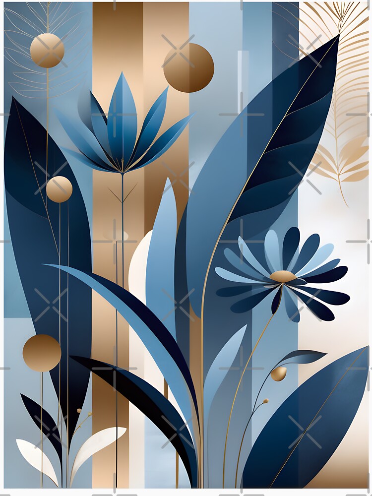 Mid Century Botanical Retro Geometric Leaves  Florals   Icy Blue, Gold by Prints and Lifestyle T-Shirts,... (Image 3)