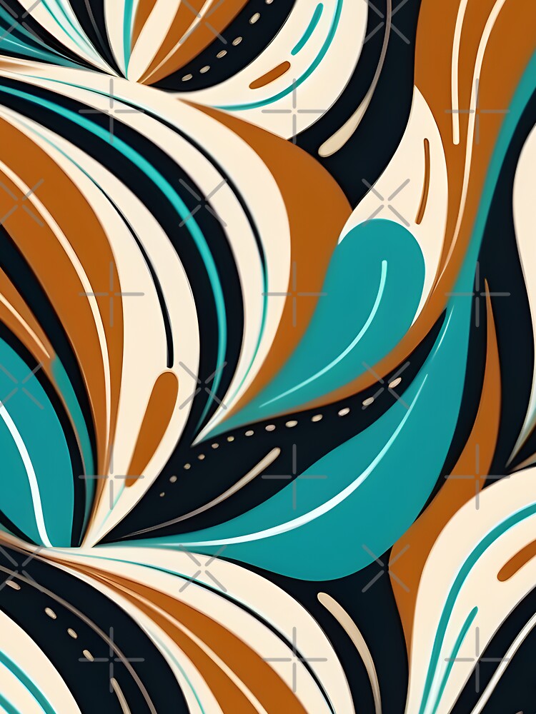 Mid Century Modern Abstract Botanical Turquoise, Ginger Brown by Prints and Lifestyle T-Shirts, Hoodie, Sweatshirt (Image 3)