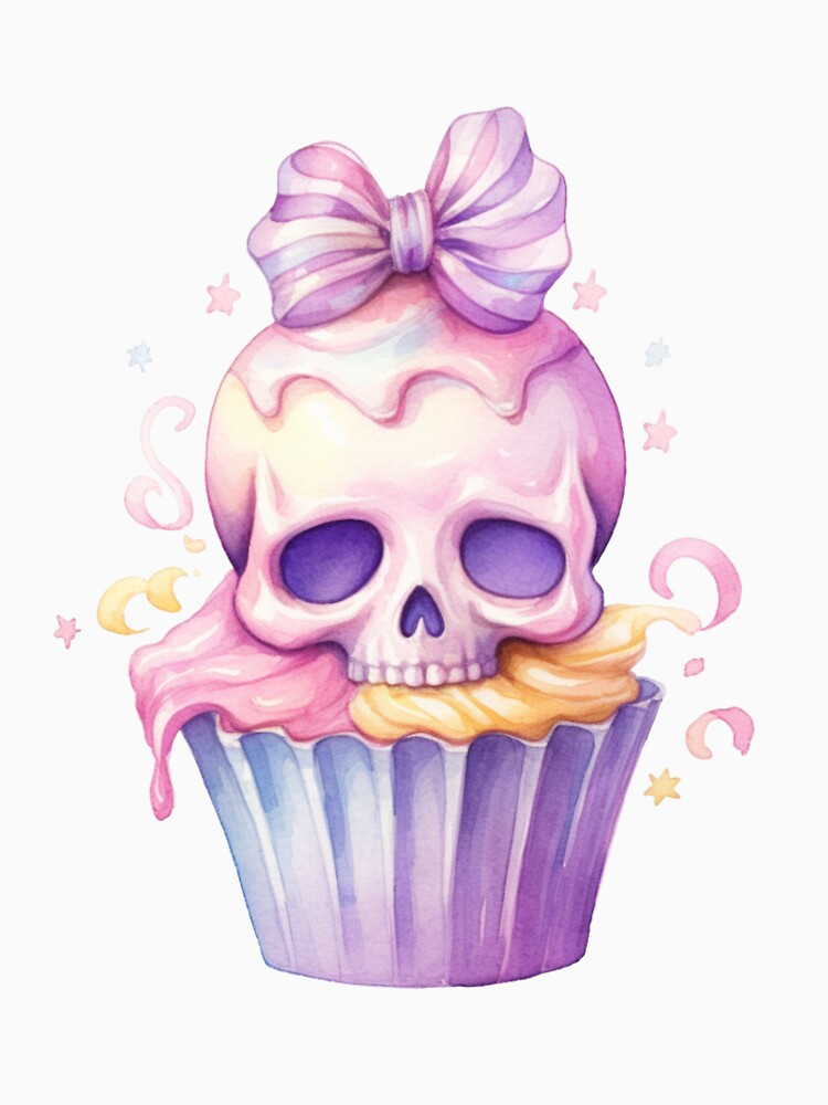 Cute Gothic Punk Skull Cupcake Sticker, T-Shirt & Art Print | Alternative Kawaii Design by ThePhattCatAgency... (Image 3)