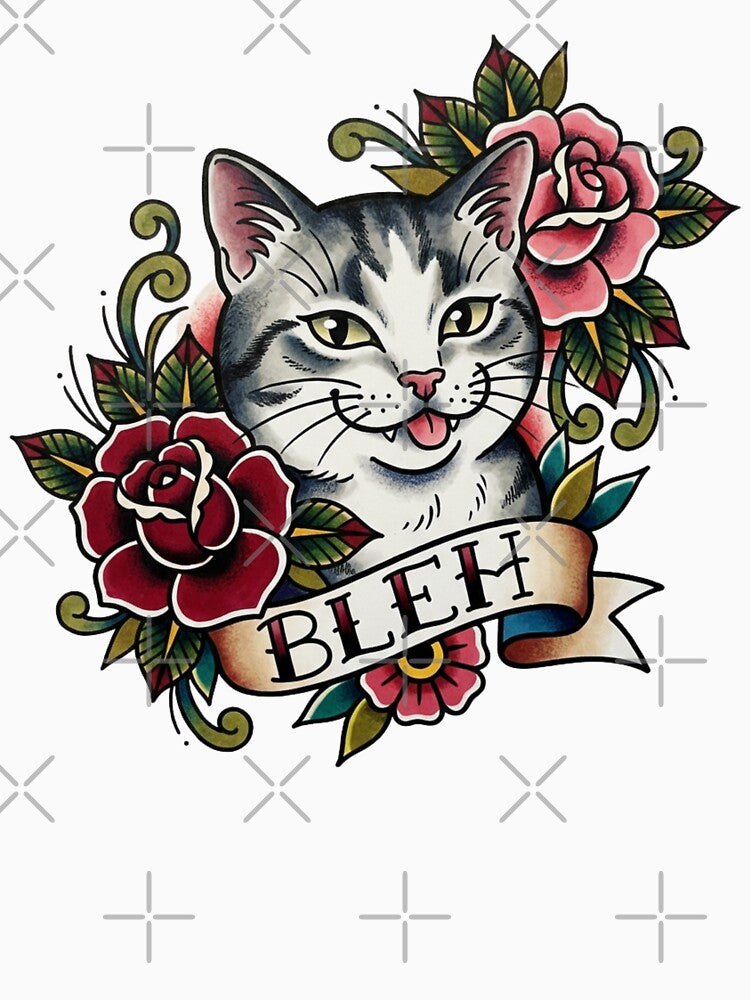 Bleh Cat – Floral Tattoo Flash Art by fernwehbindery T-Shirts, Hoodie, Sweatshirt | BlankRebels.com (Image 3)