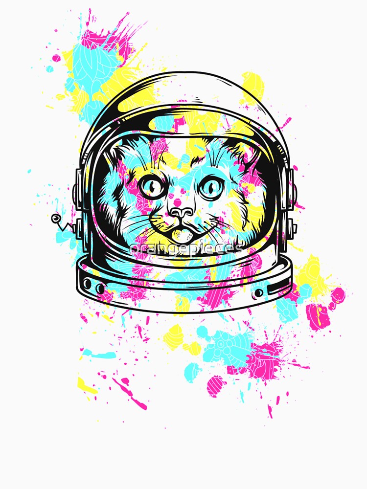 Colourful Space Astronaut Cat Shirt by Orange Pieces