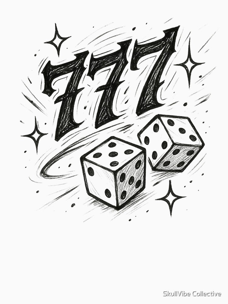Lucky 777 – Vintage Gambling Dice Art | Casino Retro Tattoo Style Graphic by SkullVibe Collective T-Shirts,... (Image 3)