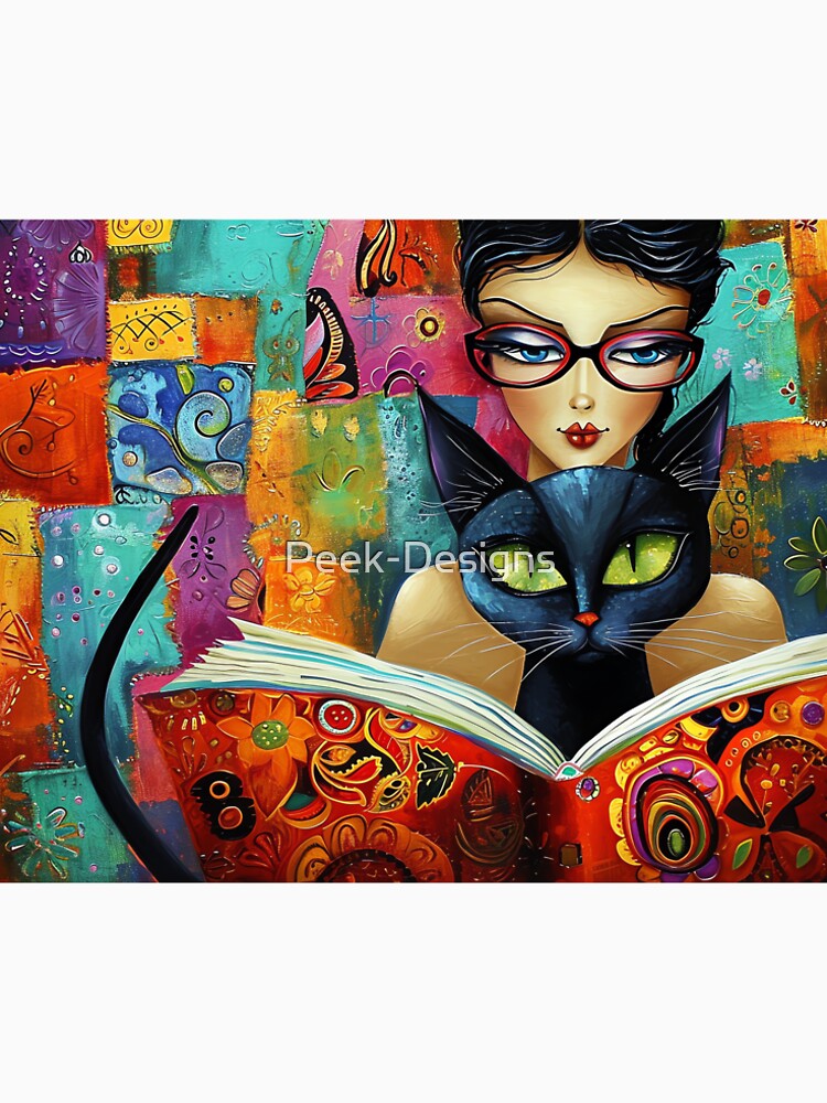 The Girl with a Black Cat | Book lover | Cat Lover | Cat lover gift by Peek-Designs