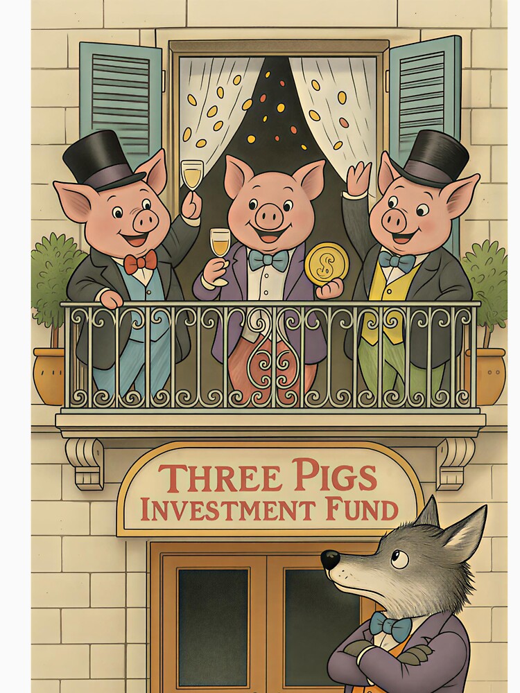 Three Little Pigs Investment Fund - Funny Fairy Tale Parody Wall Street Art by SammyMorry T-Shirts, Hoodie,... (Image 3)