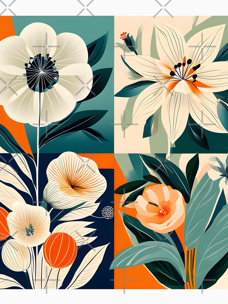 Mid Century Botanical Retro Geometric Leaves  Florals  Tangerine, Cream by Prints and Lifestyle T-Shirts,... (Image 3)