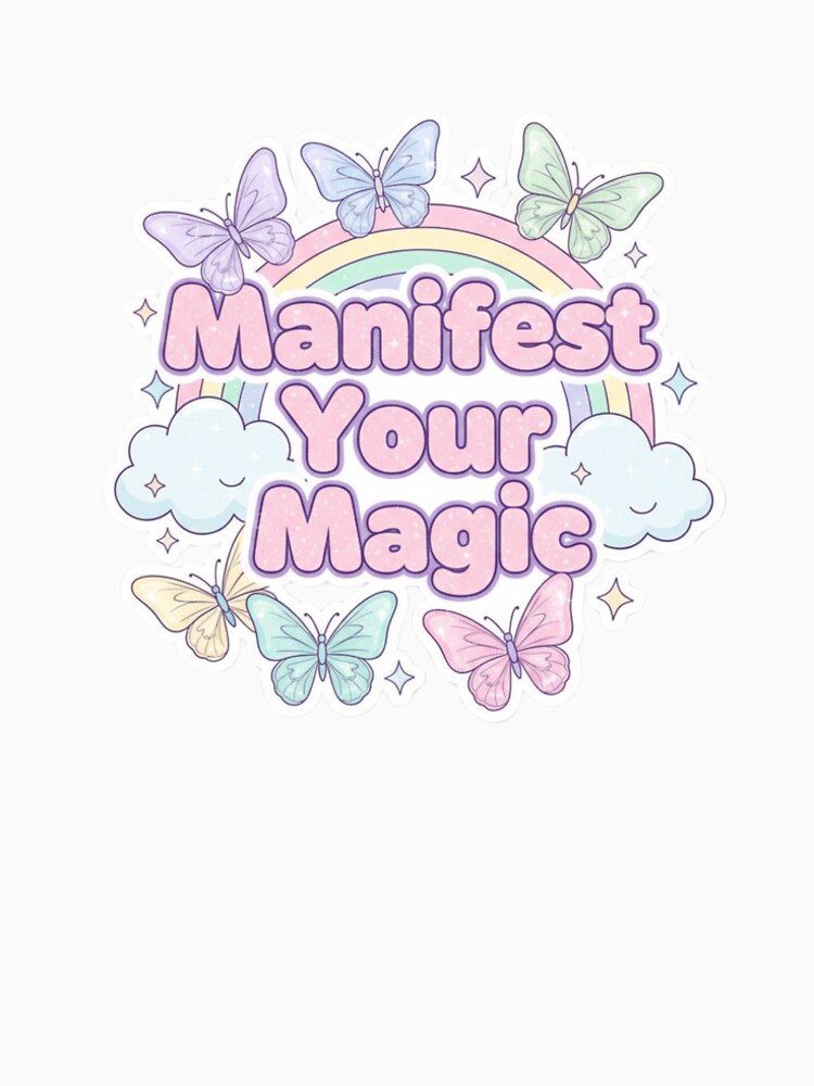 90s Aesthetic Manifest Your Magic - Pastel Butterfly & Rainbow Sticker by Dharaamagnetiix T-Shirts, Hoodie,... (Image 2)
