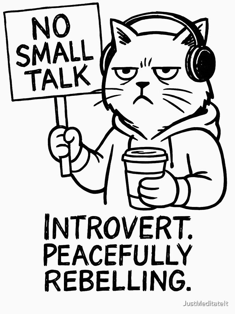 No small talk! Introvert peacefully rebelling – T-shirt and Hoodie for the Silent Rebels – Minimalist Humor Design by JustMeditateIt