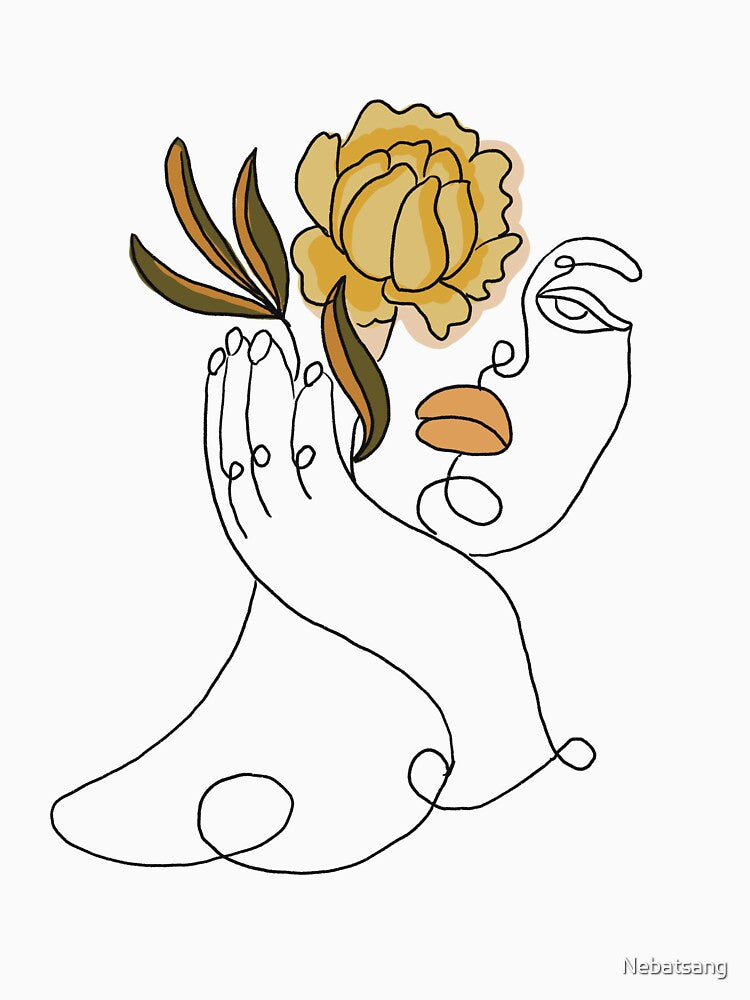 Line Art Drawing - Woman & Yellow Flower by Nebatsang T-Shirts, Hoodie, Sweatshirt | BlankRebels.com (Image 3)