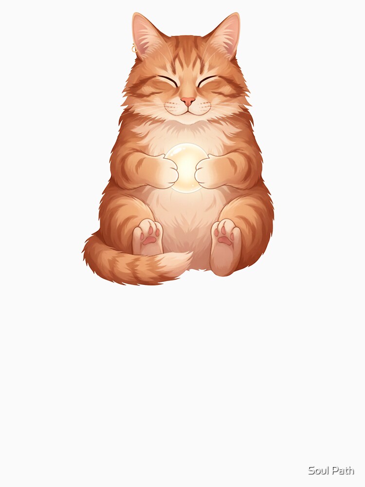 Cute Orange Cat Holding Crystal Ball – Tarot Mystic Kitty Meditation by Soul Path T-Shirts, Hoodie, Sweatshirt (Image 3)