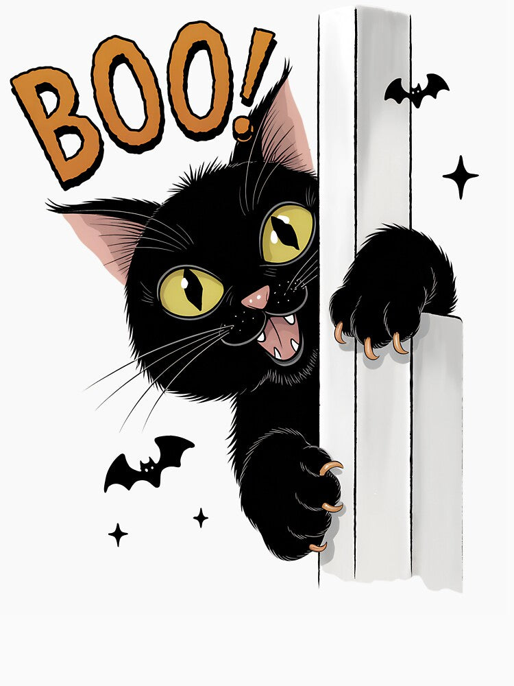 BOO! Black Cat Halloween shirt for Kids and Cat Lovers by Oualid Art