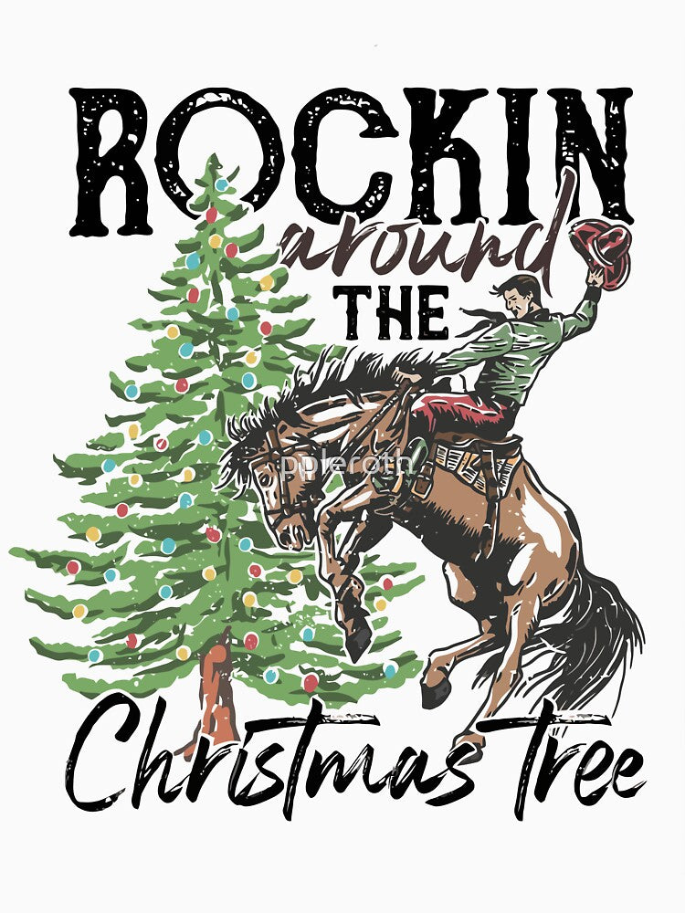Rocking Around The Christmas Tree Sweatshirt, Women's Christmas Shirts, Retro Christmas Western Shirt,Cowboy... (Image 3)