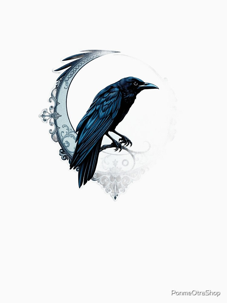 Gothic Raven and Crescent Moon | Symbol of Mystery and Dark Magic by PonmeOtraShop T-Shirts, Hoodie, Sweatshirt (Image 3)
