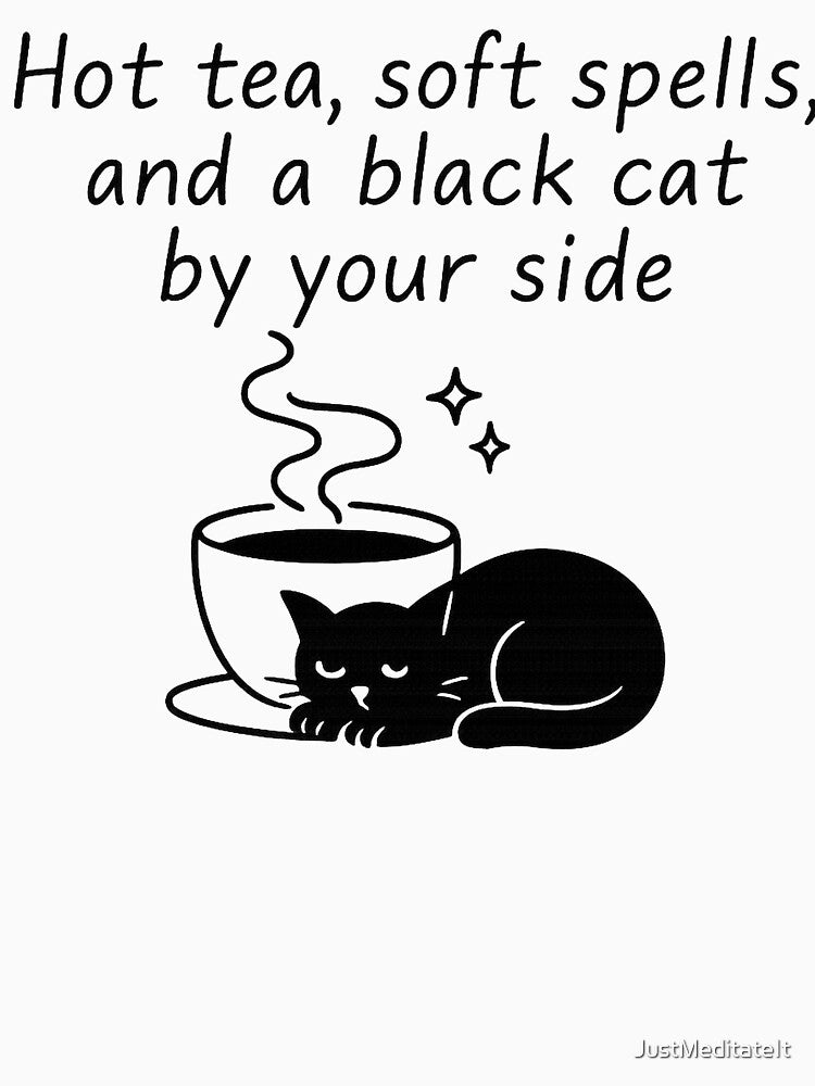 Hot Tea, Soft Spells, and a Black Cat – Cozy Hoodies & T-shirts for Cat Lovers – Introvert Vibes by... (Image 3)