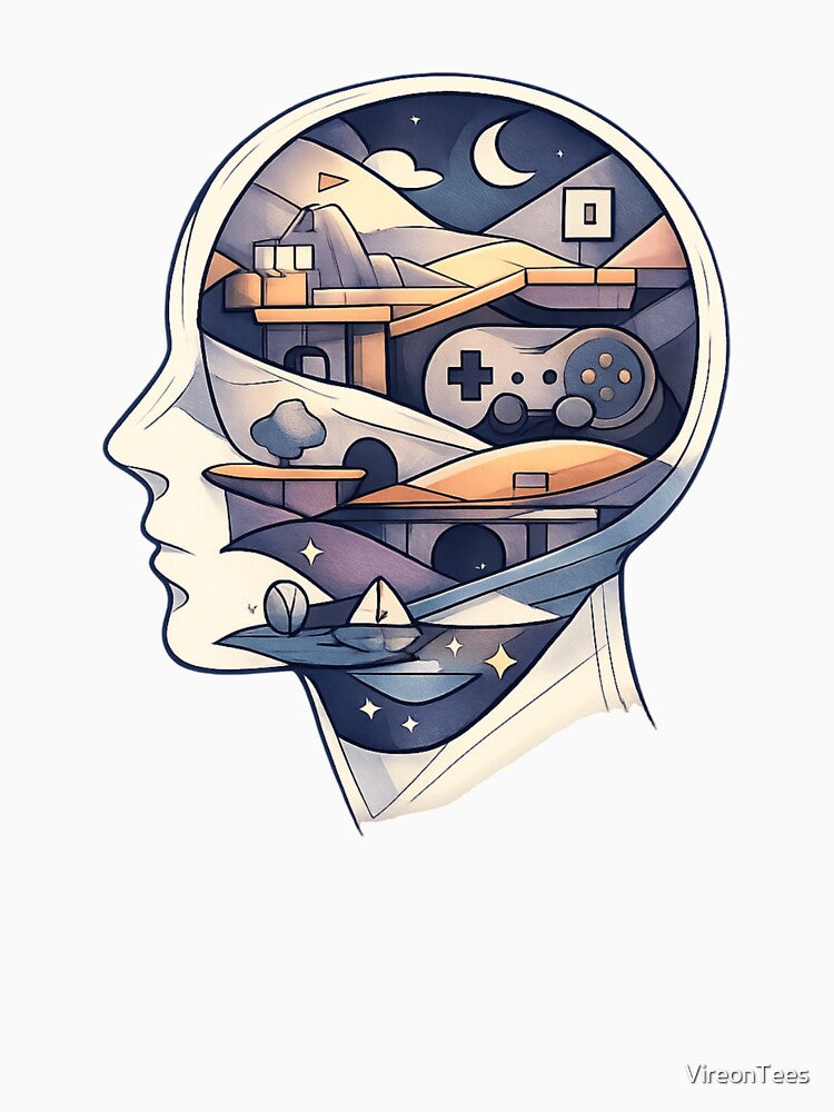 The Game Lives in My Head – Gamer Mind Illustration by VireonTees T-Shirts, Hoodie, Sweatshirt | BlankRebels.com (Image 3)