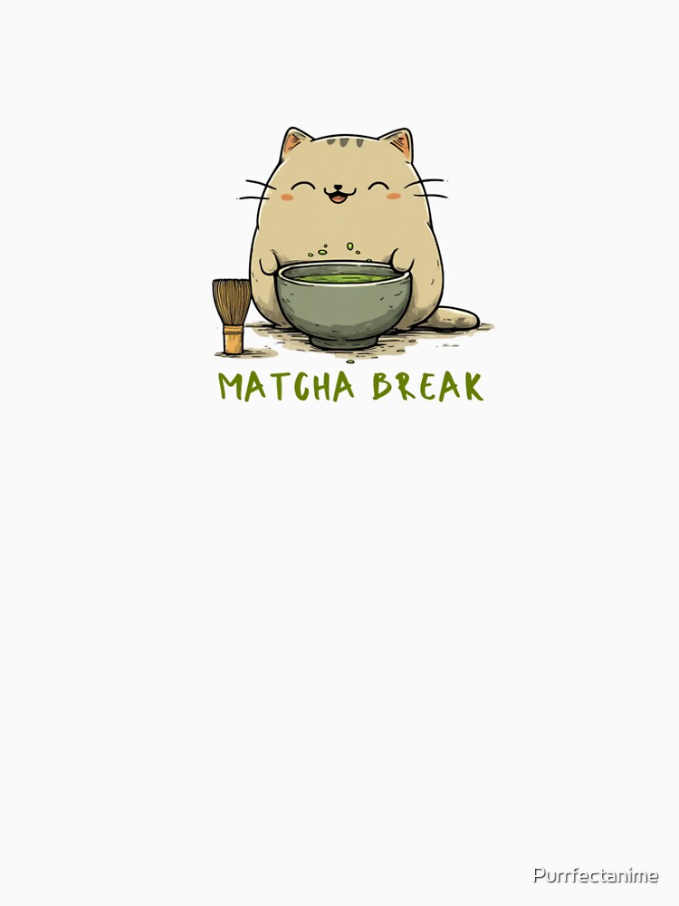 Matcha Break – Kawaii Cat Enjoying Green Tea Illustration by Purrfectanime T-Shirts, Hoodie, Sweatshirt (Image 2)