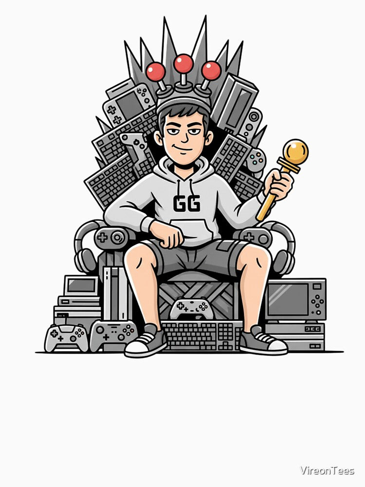 GG Gamer King on Retro Gaming Throne – Victory & Skill Illustration by VireonTees T-Shirts, Hoodie, Sweatshirt (Image 3)