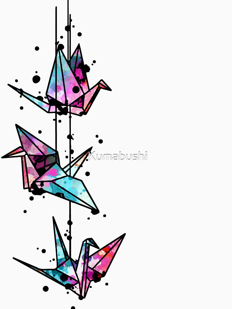 White Crane Watercolor Origami by Kumabushi