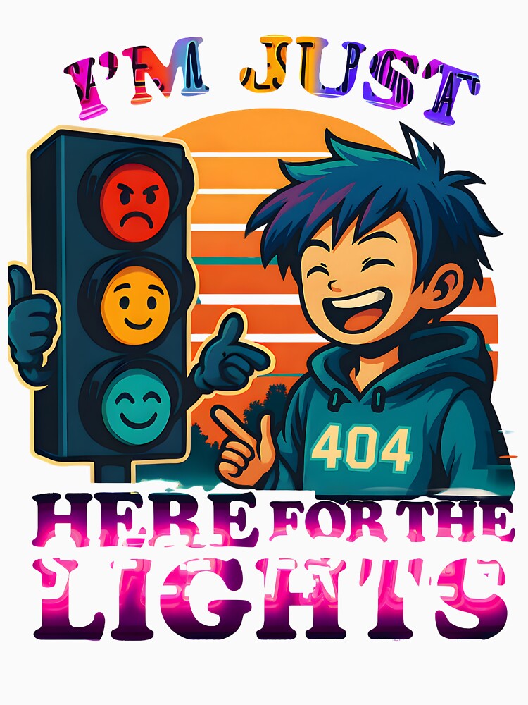 I’m Just Here for the Lights – Glitch Neon Text & Funny Traffic Light Design by FunnySignalStudio T-Shirts,... (Image 3)
