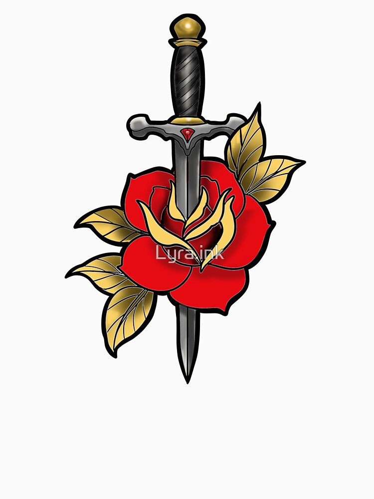 Traditional Rose & Dagger - Tattoo style by Lyra.ink T-Shirts, Hoodie, Sweatshirt | BlankRebels.com (Image 3)