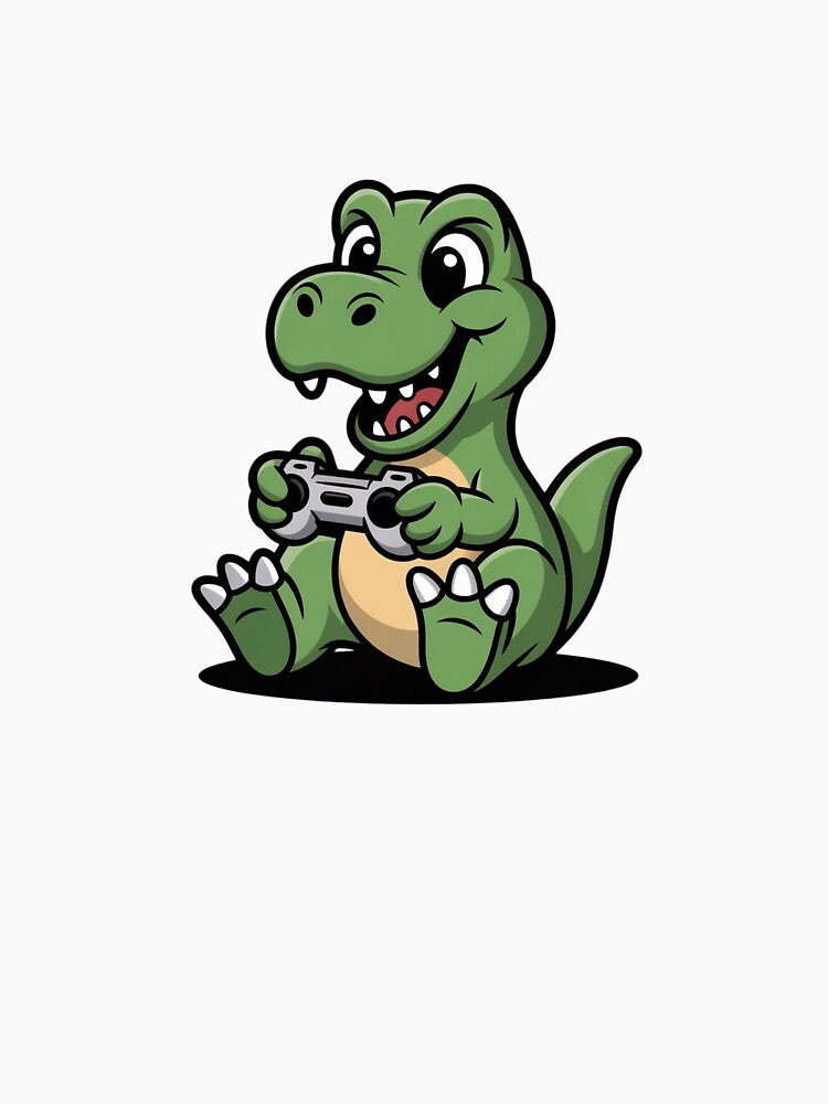 Cute Gamer Dinosaur Playing Video Games – Funny Gaming Cartoon Design by Human After All T-Shirts, Hoodie,... (Image 3)