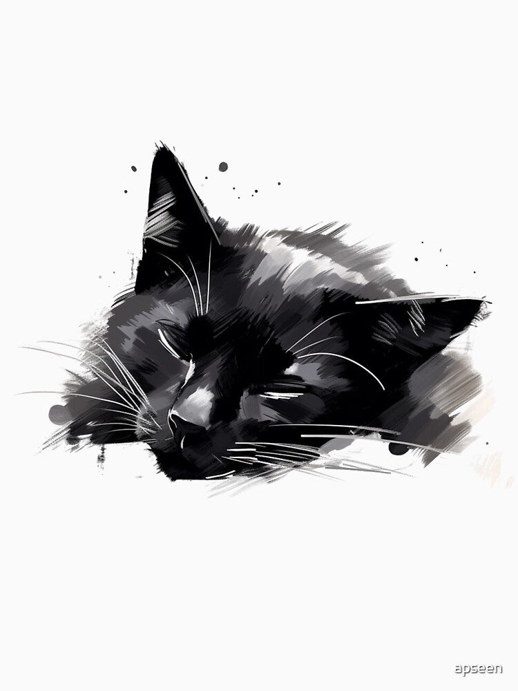 Lazy black cat sleeping drawing style by apseen T-Shirts, Hoodie, Sweatshirt | BlankRebels.com (Image 3)