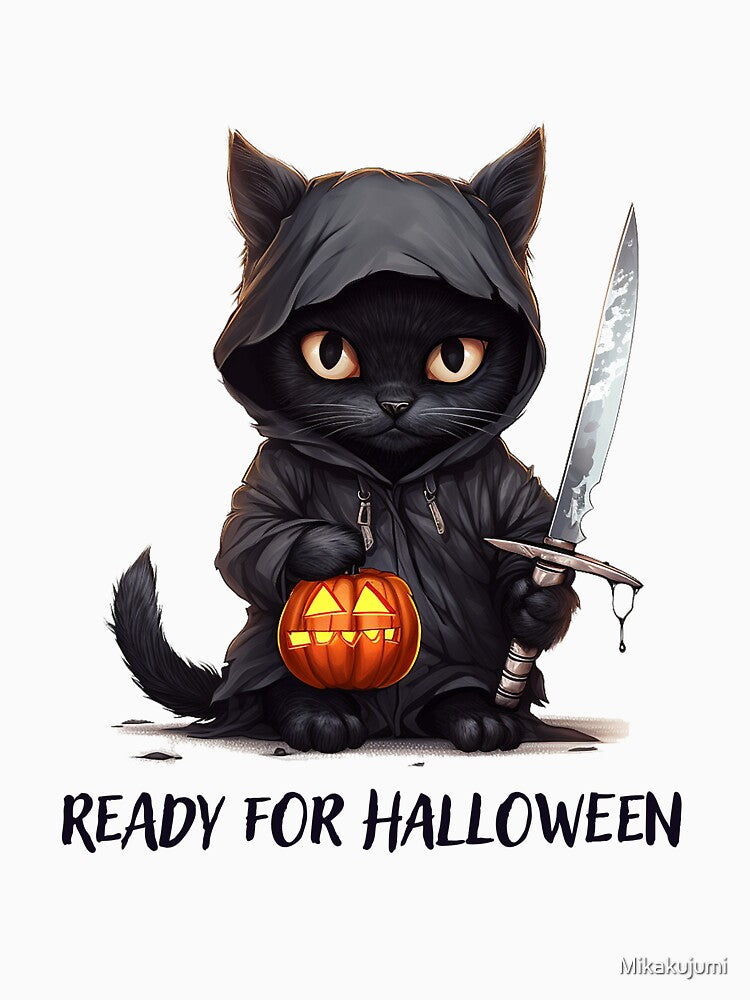 Halloween black cat ready for Halloween with text by Mikakujumi T-Shirts, Hoodie, Sweatshirt | BlankRebels.com (Image 3)