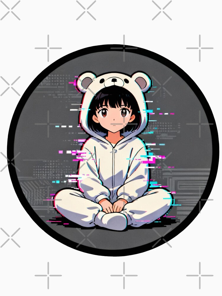 Serial Experiments Lain Glitch Aesthetic | Cute Bear Hoodie Anime Vaporwave Design by Gurjeetpixelart T-Shirts,... (Image 3)