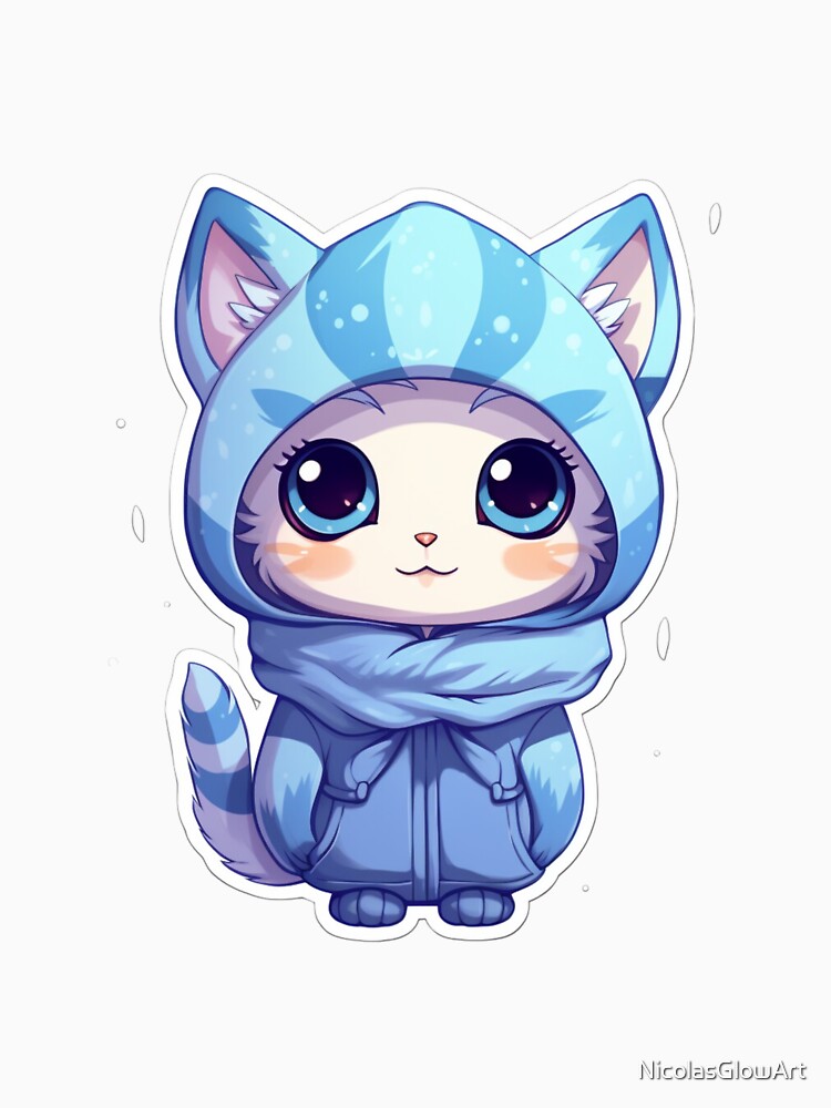 Cute Cat In Blue Hoodie by NicolasGlowArt