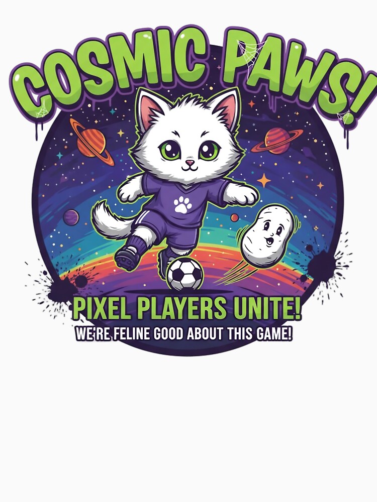 Cosmic Paws Soccer Cat – Cute Space Gamer Pixel Players Unite by Dezyra Clothing