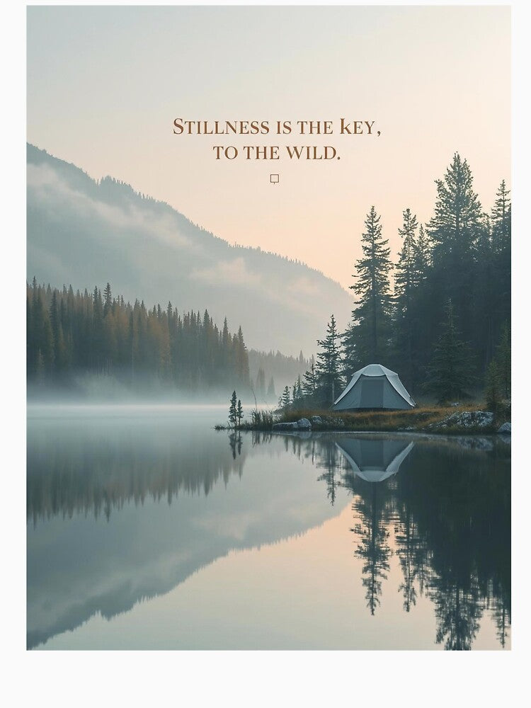 Stillness is the Key Lakeside Camping T-Shirt | Serene Nature Art by Falconwolf