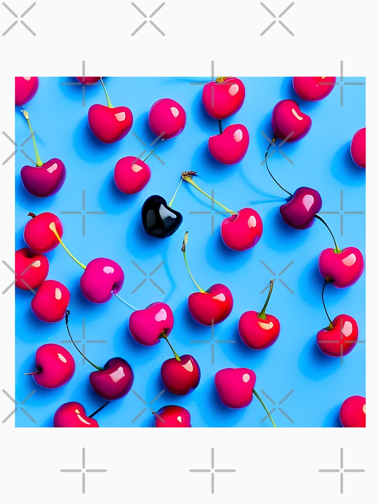 Red cherries on light blue background by imagenia T-Shirts, Hoodie, Sweatshirt | BlankRebels.com (Image 3)