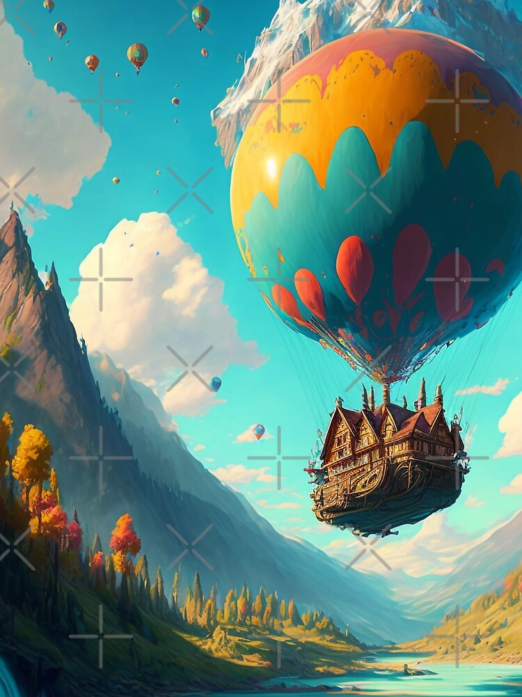 Balloon Adventure Fantasy Landscape Art 04 - Colorful Cartoon Travel by Sunchaser World T-Shirts, Hoodie,... (Image 3)
