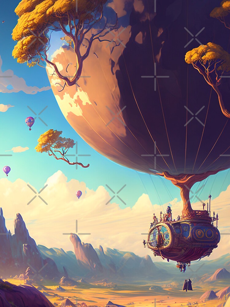 Balloon Adventure Fantasy Landscape Art 01 - Colorful Cartoon Travel by Sunchaser World T-Shirts, Hoodie,... (Image 3)