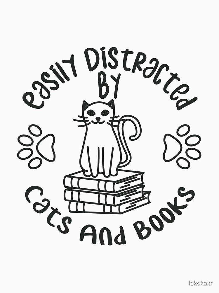 Easily Distracted by Cats and Books. by lakokakr T-Shirts, Hoodie, Sweatshirt | BlankRebels.com (Image 3)
