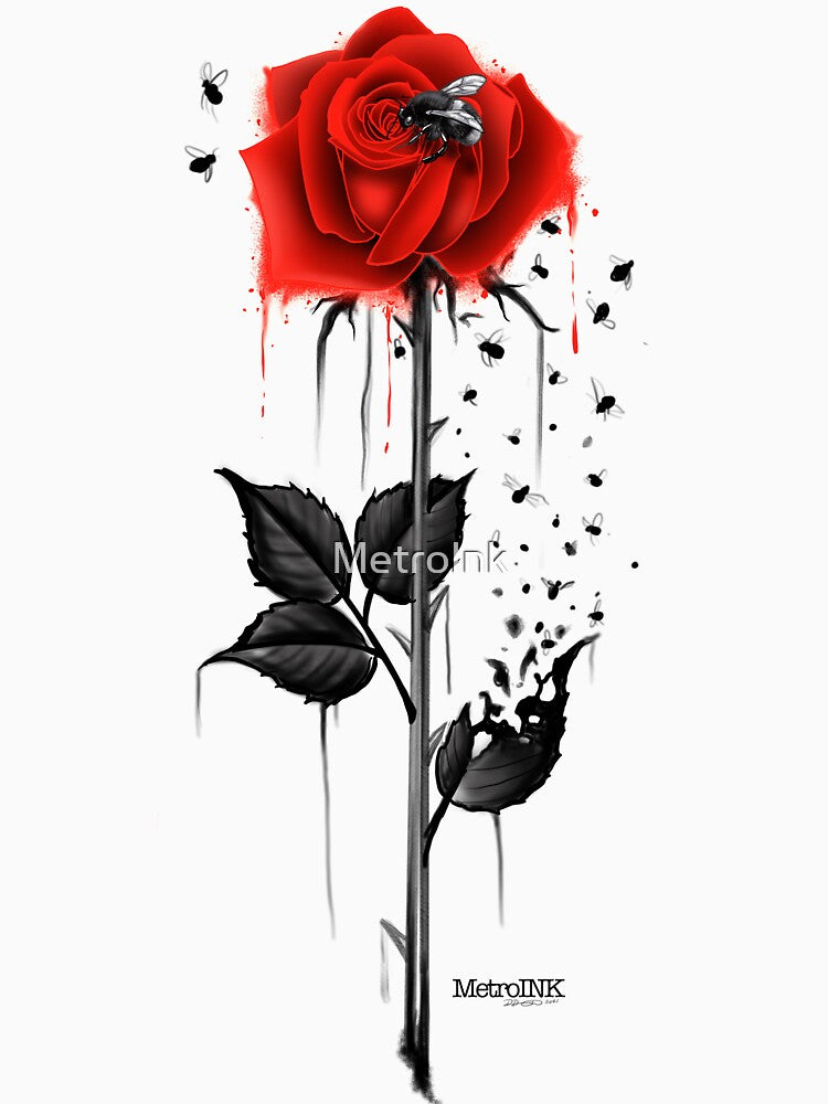 Red Rose With Bees by MetroInk T-Shirts, Hoodie, Sweatshirt | BlankRebels.com (Image 3)