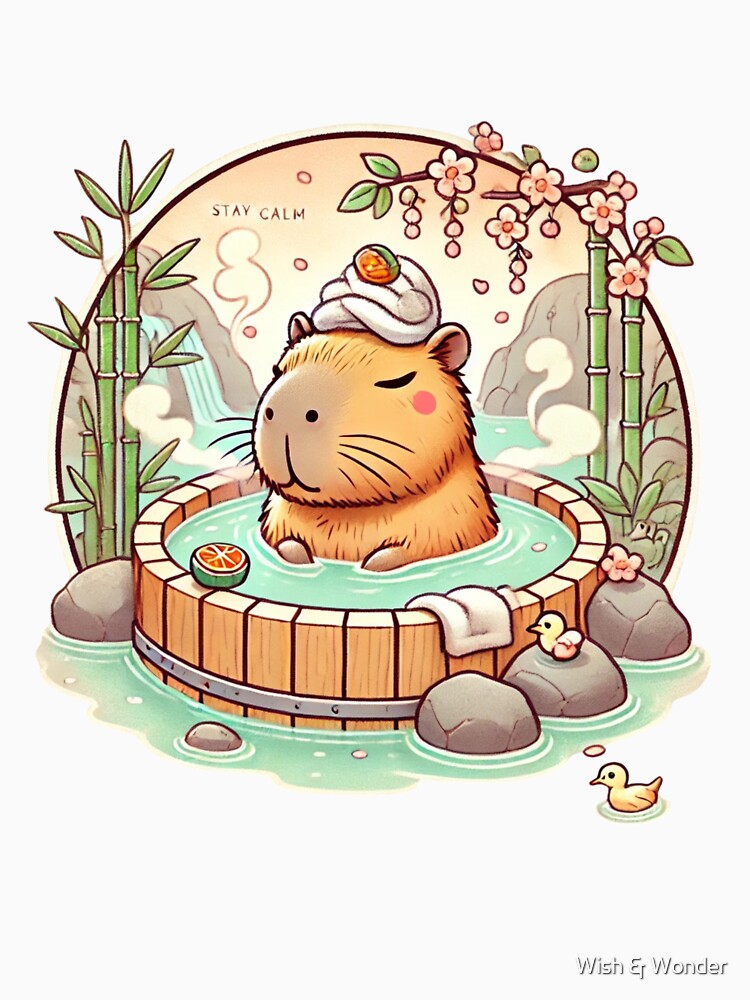Zen Capybara Soaking in Onsen by Wish & Wonder T-Shirts, Hoodie, Sweatshirt | BlankRebels.com (Image 3)