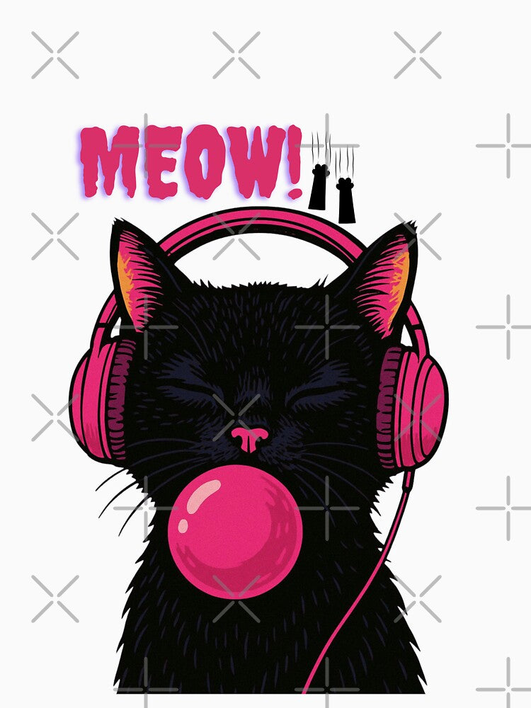 MEOW! Cool Cat with Headphones – Funny Aesthetic Cat T-Shirt by Cheapdrips Hoodie, Sweatshirt | BlankRebels.com (Image 3)