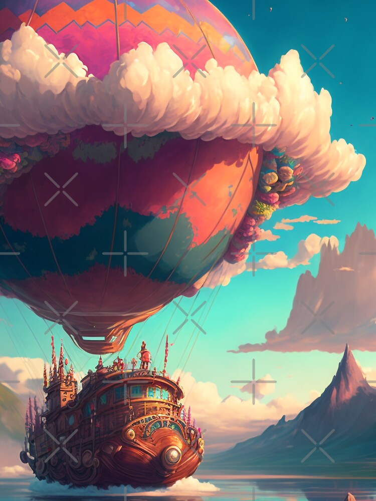 Balloon Adventure Fantasy Landscape Art 08 - Colorful Cartoon Travel by Sunchaser World T-Shirts, Hoodie,... (Image 3)