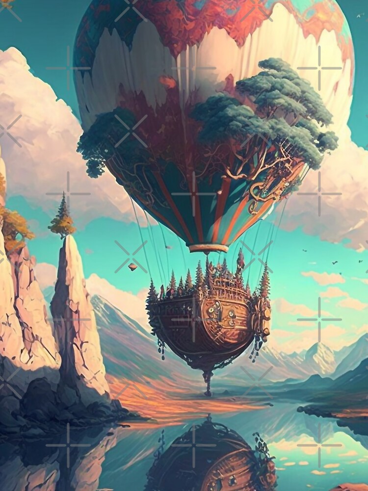 Balloon Adventure Fantasy Landscape Art 06 - Colorful Cartoon Travel by Sunchaser World T-Shirts, Hoodie,... (Image 3)