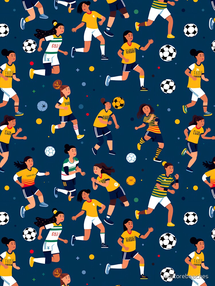 Brazil Women’s Soccer Stars - Blue Sports Pattern by edstorebeaches