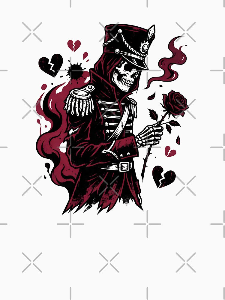 Gothic Skeleton Soldier – Dark Romantic Illustration with Rose MCR by W-C-Apparel T-Shirts, Hoodie, Sweatshirt (Image 3)